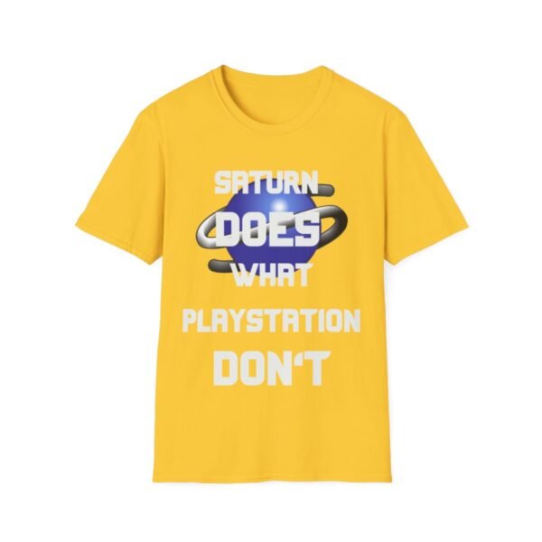 Saturn Does What Playstation Don't, White on Dark, Sega Saturn, Unisex Softstyle T-Shirt - Image 49