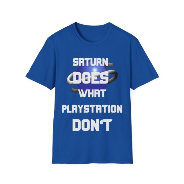 Saturn Does What Playstation Don't, White on Dark, Sega Saturn, Unisex Softstyle T-Shirt - Image 145