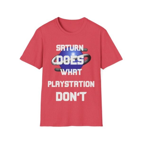 Saturn Does What Playstation Don't, White on Dark, Sega Saturn, Unisex Softstyle T-Shirt - Image 181