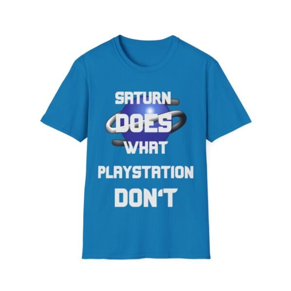 Saturn Does What Playstation Don't, White on Dark, Sega Saturn, Unisex Softstyle T-Shirt - Image 121