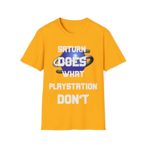 Saturn Does What Playstation Don't, White on Dark, Sega Saturn, Unisex Softstyle T-Shirt - Image 25