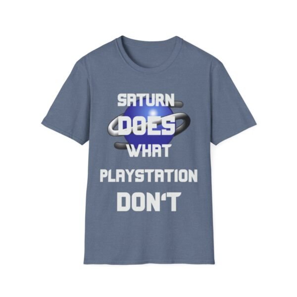 Saturn Does What Playstation Don't, White on Dark, Sega Saturn, Unisex Softstyle T-Shirt - Image 109