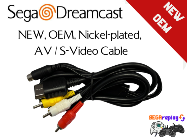 sega dreamcast, nickel plated, av s video composite cable, new, sealed