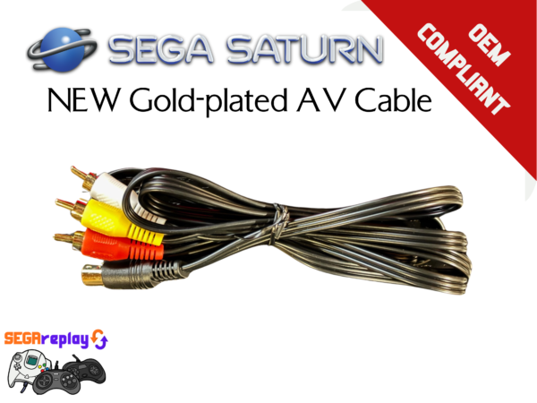 sega saturn gold plated, av rca composite cable, new, sealed