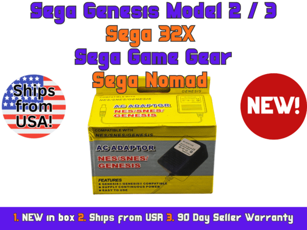 NEW GENESIS Model 2/3, SEGA 32x, GAME GEAR, NOMAD, AC Adapter/Power (Genesis)