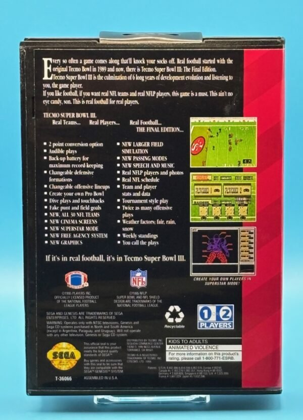 Tecmo Superbowl III (OEM Cart)(Box, Cover reproductions)(Genesis) - Image 2